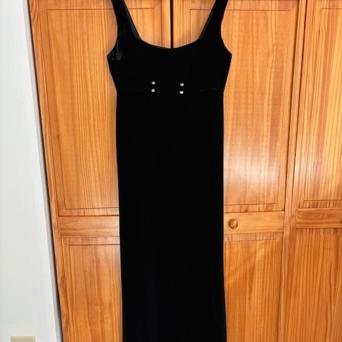 Nicole Miller Black Velvet Maxi Dress With Decorative Buttons